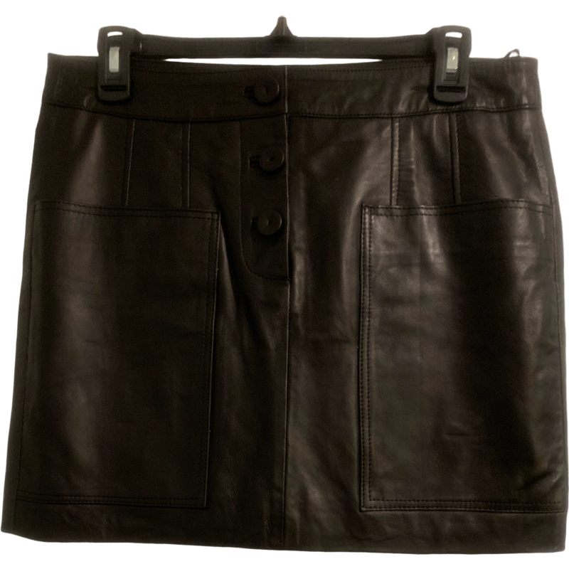 Mango Genuine Leather Mini Skirt Black Size S