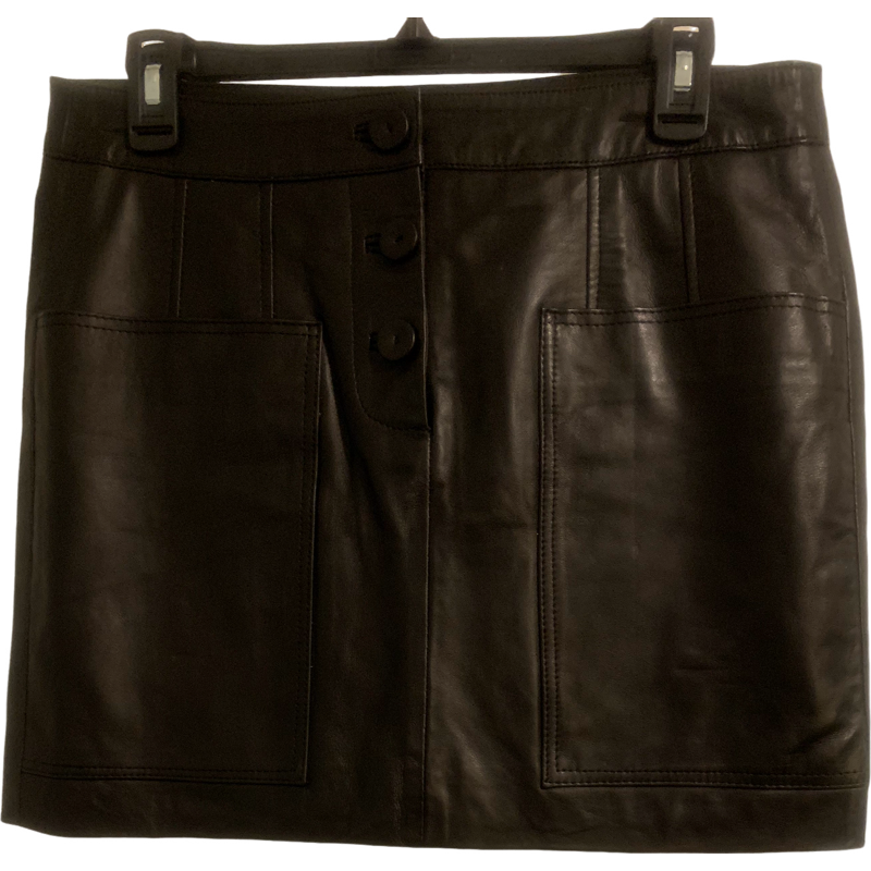 Mango Genuine Leather Mini Skirt Black Size S