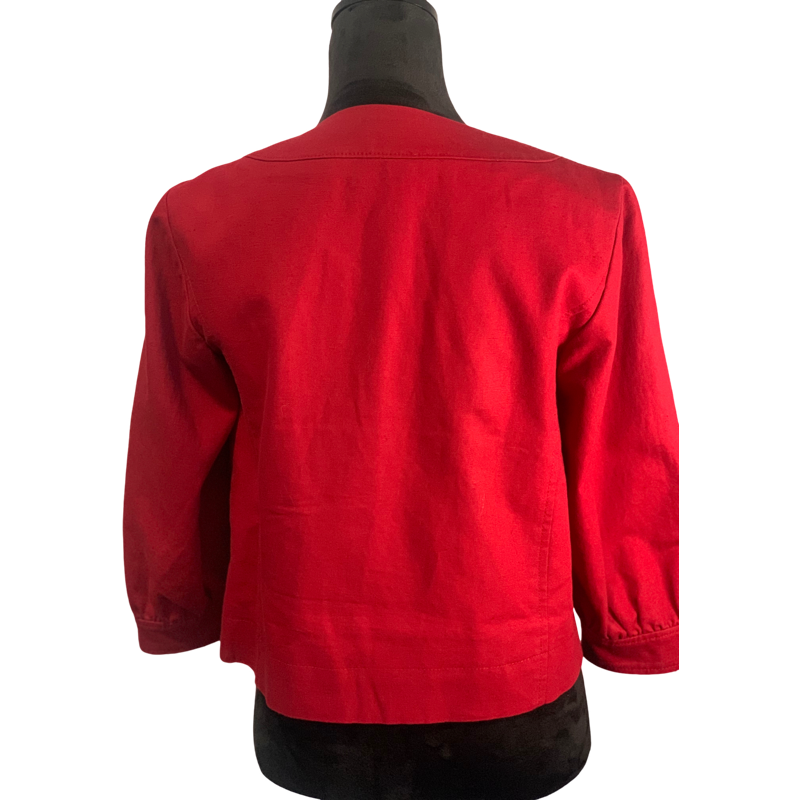 Ann Taylor Twill Red Cropped Jacket Front Buttons Size 4