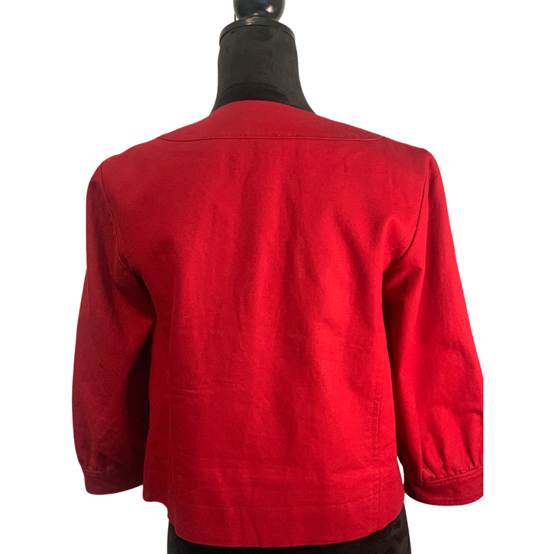 Ann Taylor Twill Red Cropped Jacket Front Buttons Size 4