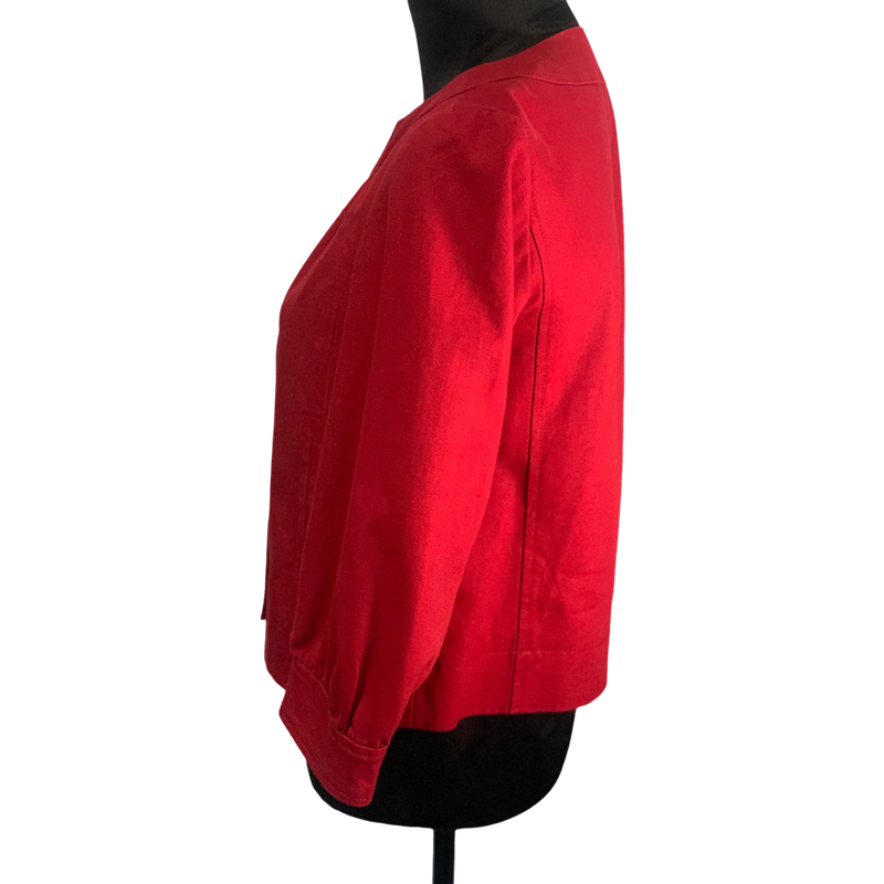 Ann Taylor Twill Red Cropped Jacket Front Buttons Size 4
