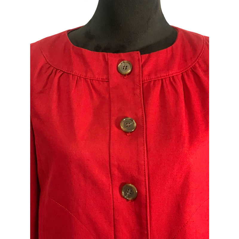 Ann Taylor Twill Red Cropped Jacket Front Buttons Size 4