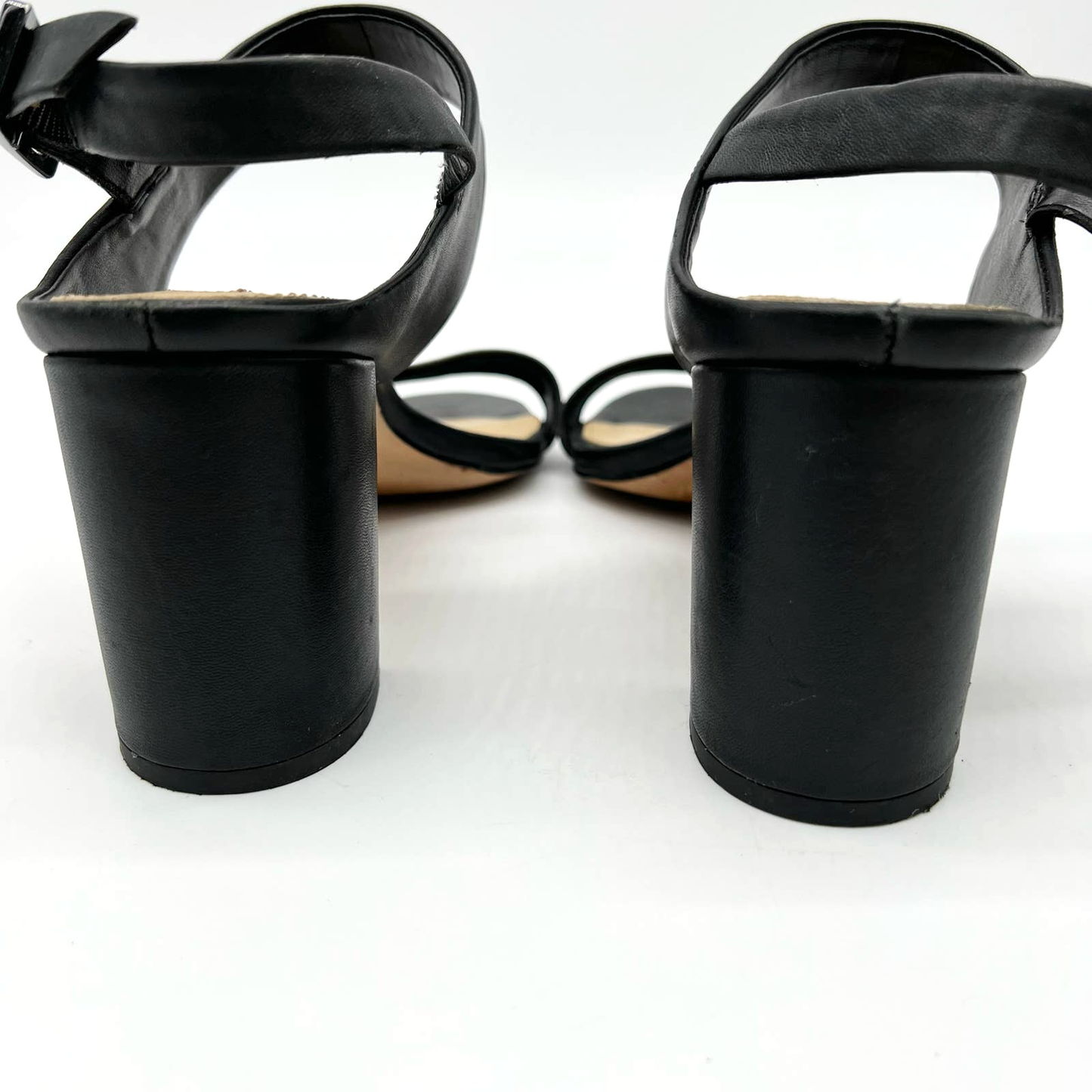Antonio Melani Black Leather Block Heel Sandal Size 6.5