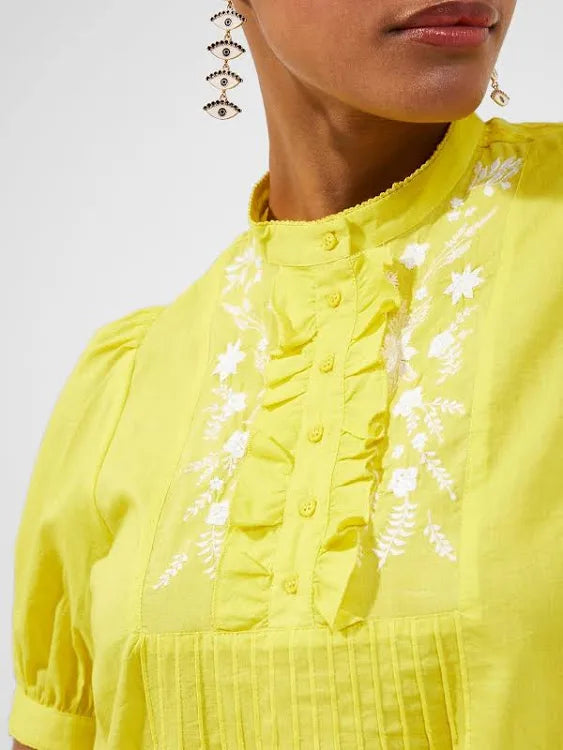 French Connection Yellow Embroidered Dress Size S