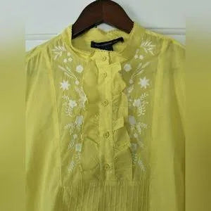 French Connection Yellow Embroidered Dress Size S