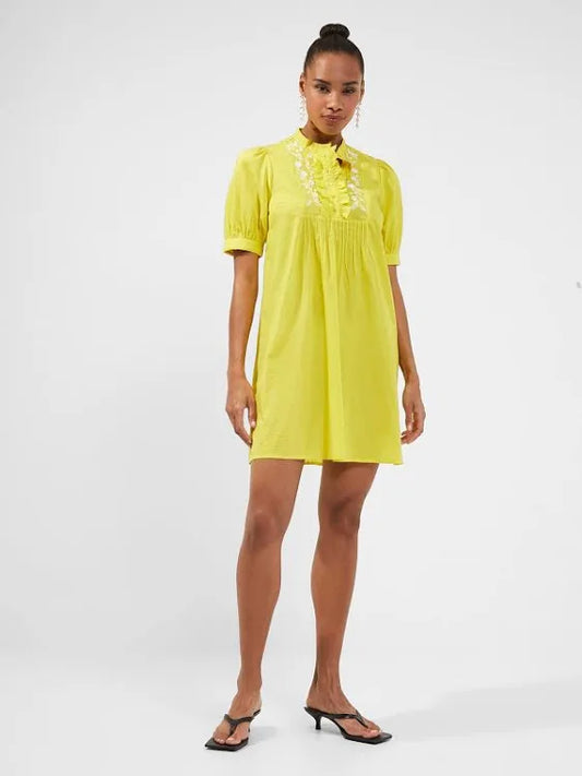 French Connection Yellow Embroidered Dress Size S