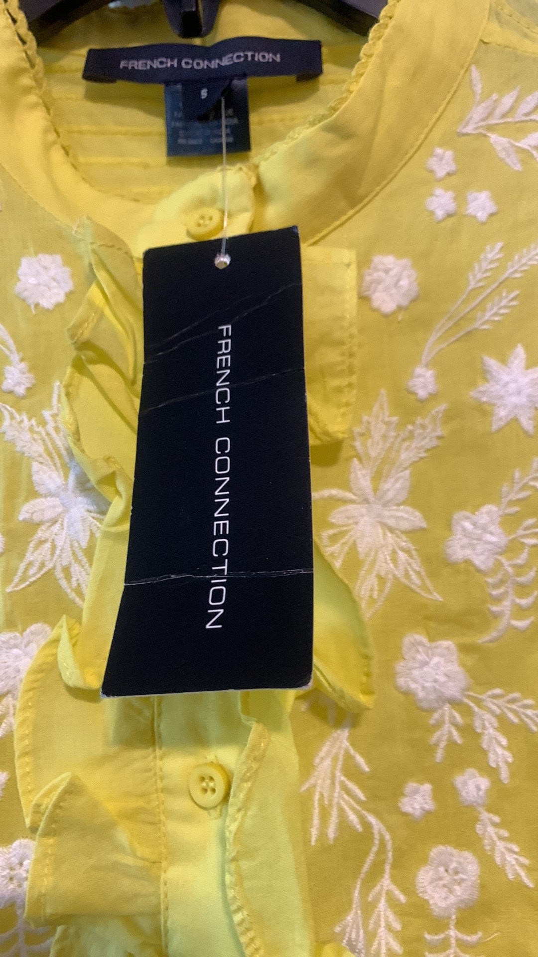 French Connection Yellow Embroidered Dress Size S