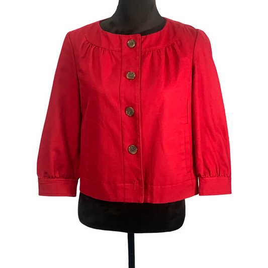 Ann Taylor Twill Red Cropped Jacket Front Buttons Size 4