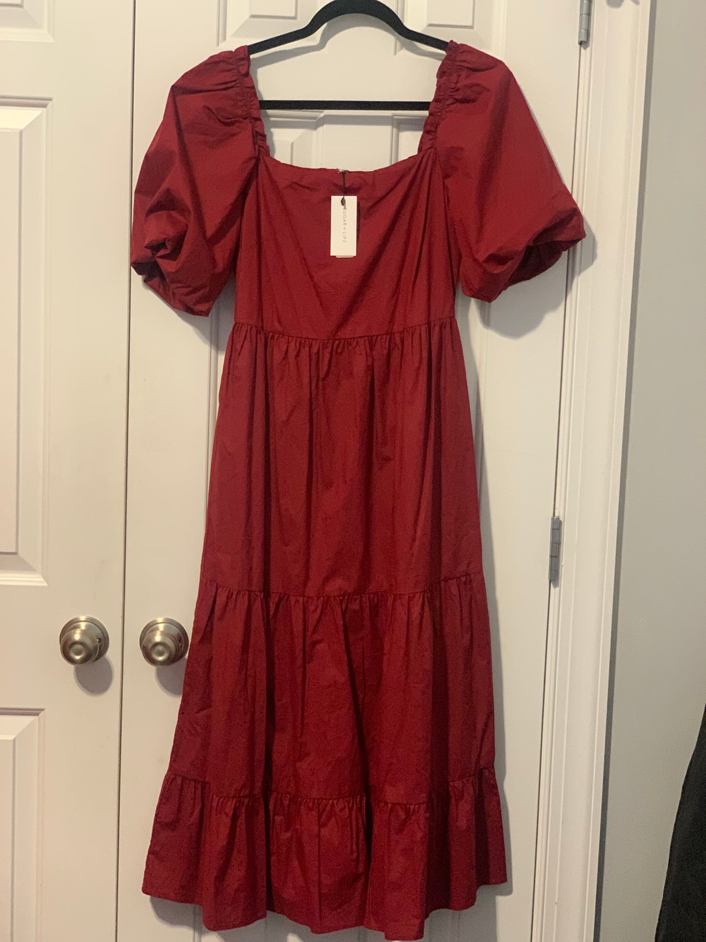 Sugar+Lips Poplin Puff Sleeve Tiered Midi Dress Size XS