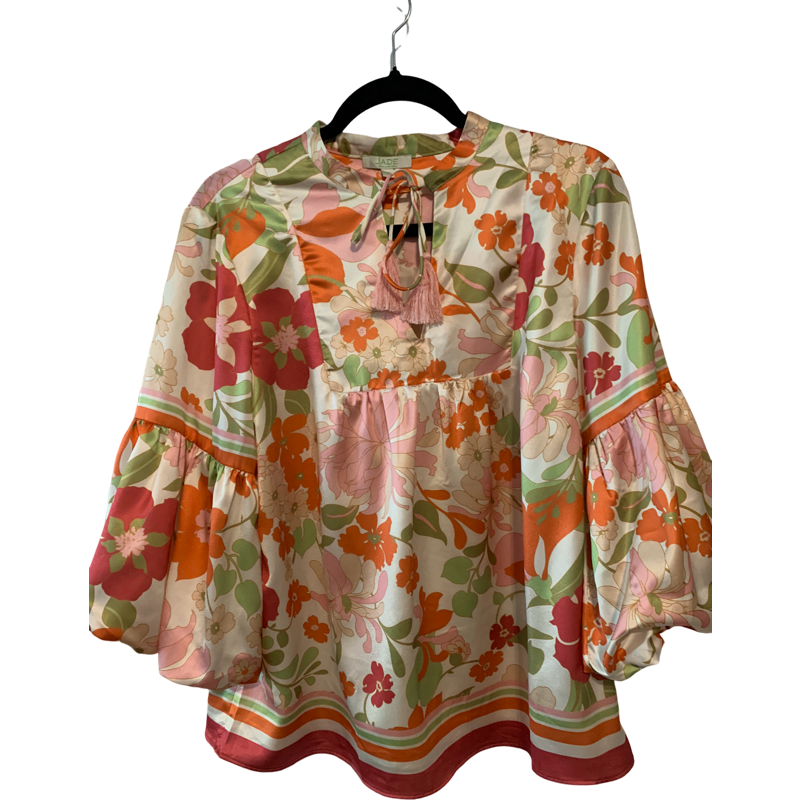 Jade Melody Tam Puff Sleeve Tunic Blouse Size M